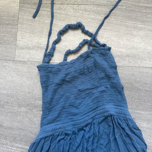 R.Vivimos Womens Summer Cotton Sexy Backless Long Dresses BLUE SIZE XL - Picture 3 of 7